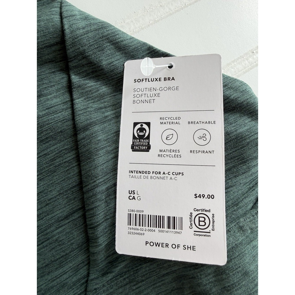 Athleta SoftLuxe Bralette Large Dark Green Wireless Recycled Material A-C New! - Picture 2 of 5